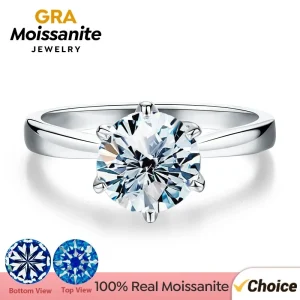  GRA 0.5-1ct Real Moissanite Diamond Ring for Women 925 Sterling Silver Daily Wear Party Gorgeous High Quality Fine Jewelry