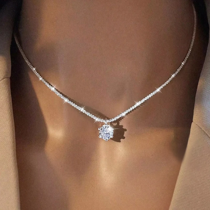 GRA 1CT Sparkling Luxury Moissanite Diamond White Pendant Necklace for Women Real 925 Sterling Silver High Quality Fine Jewelry