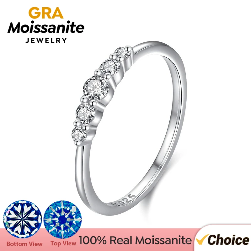 GRA 0.24CT Real Classic Five Moissanite Diamond Wedding Engagement Rings for Women Original 925 Sterling Silver Fine Jewelry